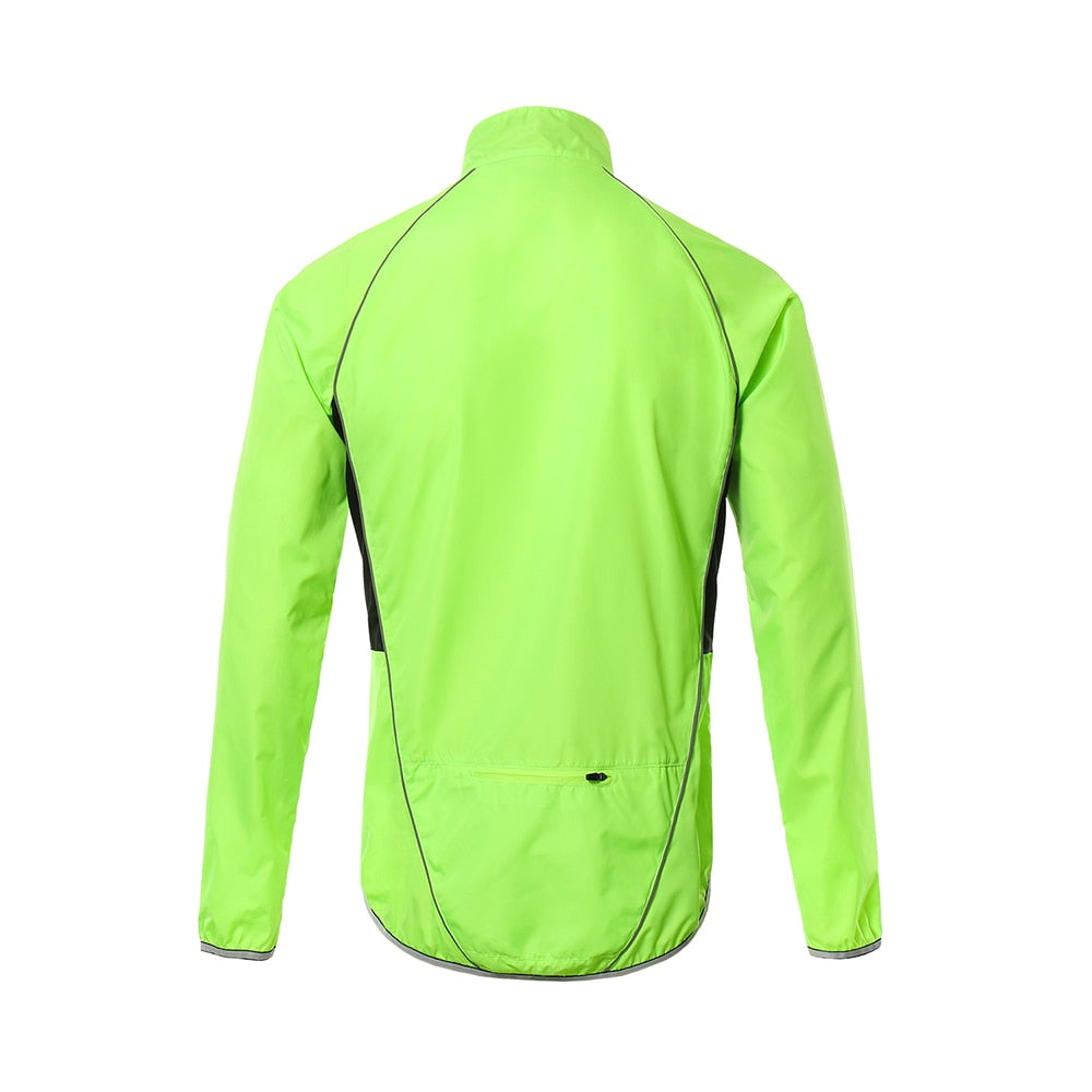 Men's cycling windbreaker jacket in vibrant color, showcasing windproof and waterproof features, ideal for mountain biking.