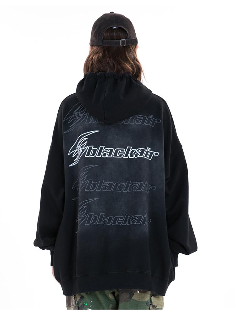 Men's oversized hoodie featuring a funny bear letter print in black, gray, and pink colors, perfect for casual streetwear.