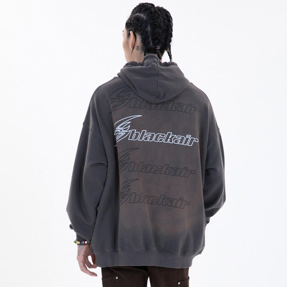 Men's oversized hoodie featuring a funny bear letter print in black, gray, and pink colors, perfect for casual streetwear.