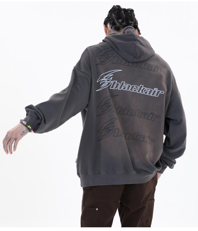 Men's oversized hoodie featuring a funny bear letter print in black, gray, and pink colors, perfect for casual streetwear.