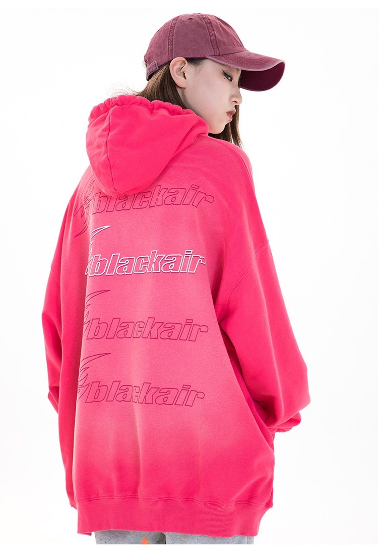 Men's oversized hoodie featuring a funny bear letter print in black, gray, and pink colors, perfect for casual streetwear.