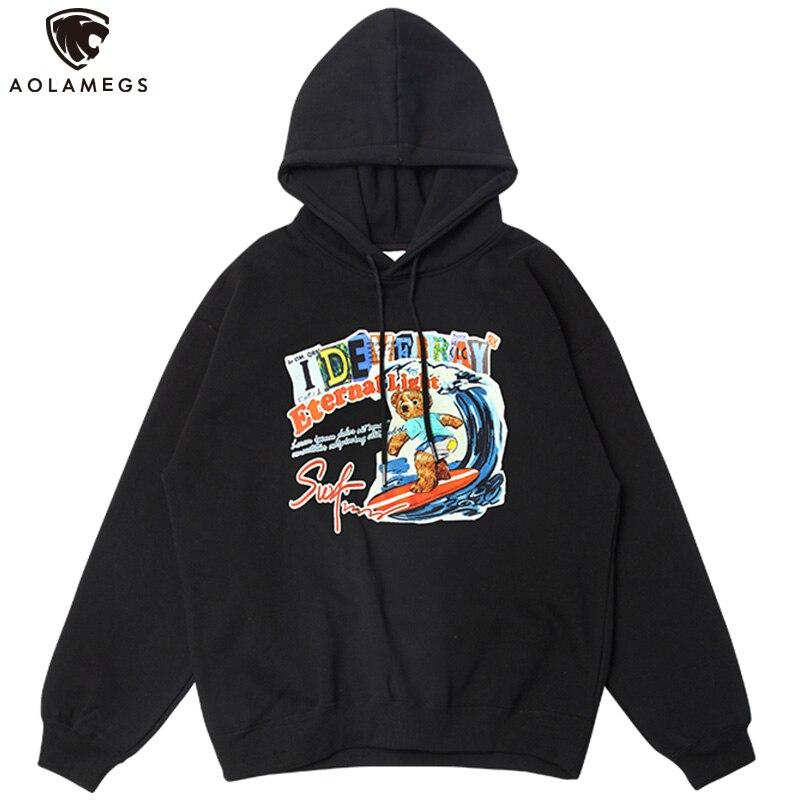 Men's colorful sweatshirt featuring a funny cartoon bear design and letter print, perfect for autumn and winter streetwear.