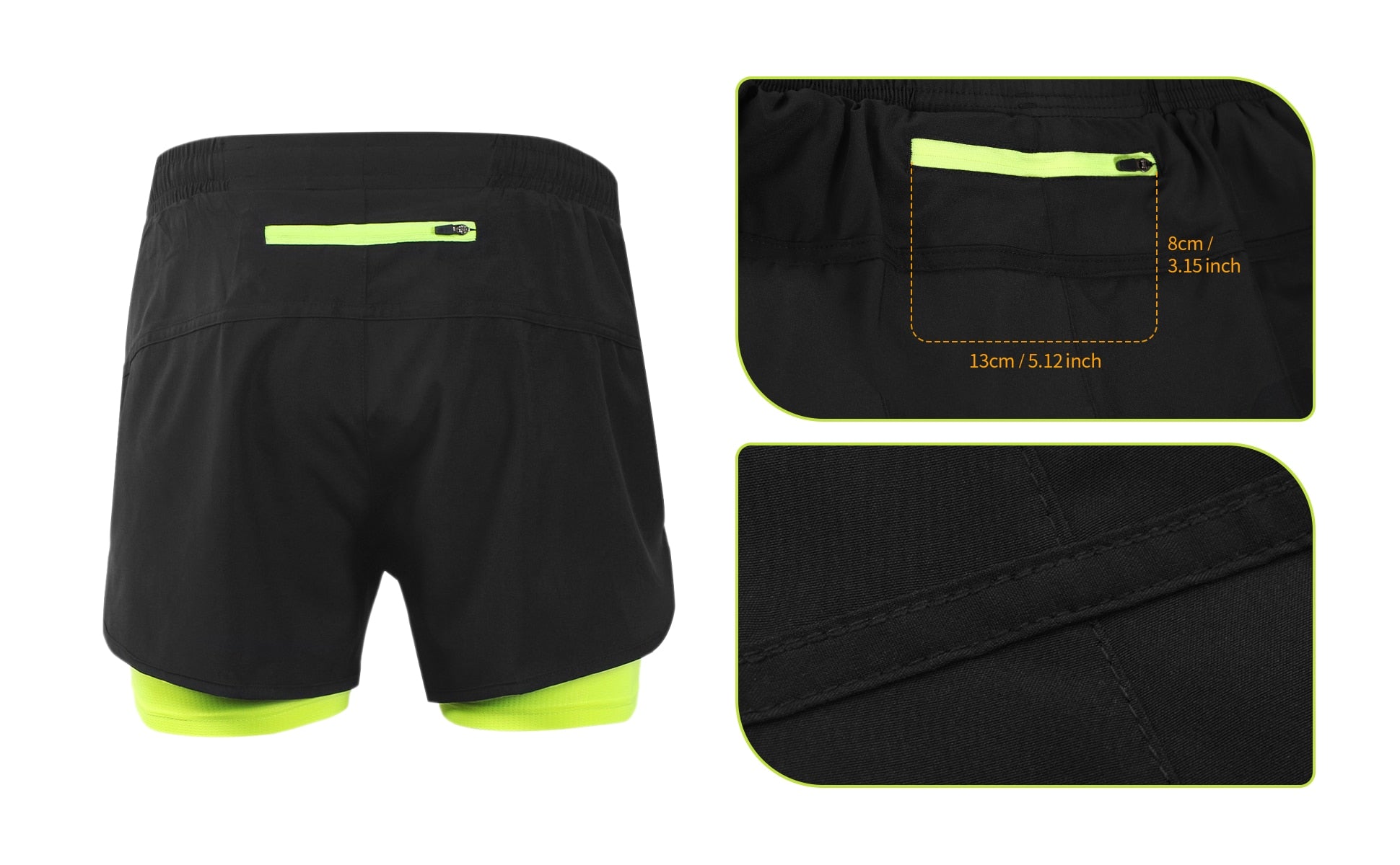 Men's running shorts featuring a 2 in 1 design with a longer liner, made from stretchable and quick-dry materials, ideal for outdoor sports and gym workouts.