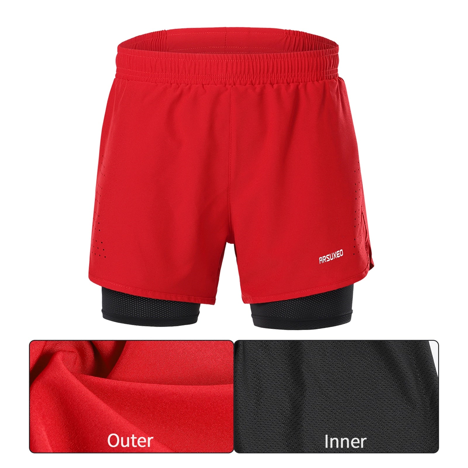 Men's running shorts featuring a 2 in 1 design with a longer liner, made from stretchable and quick-dry materials, ideal for outdoor sports and gym workouts.