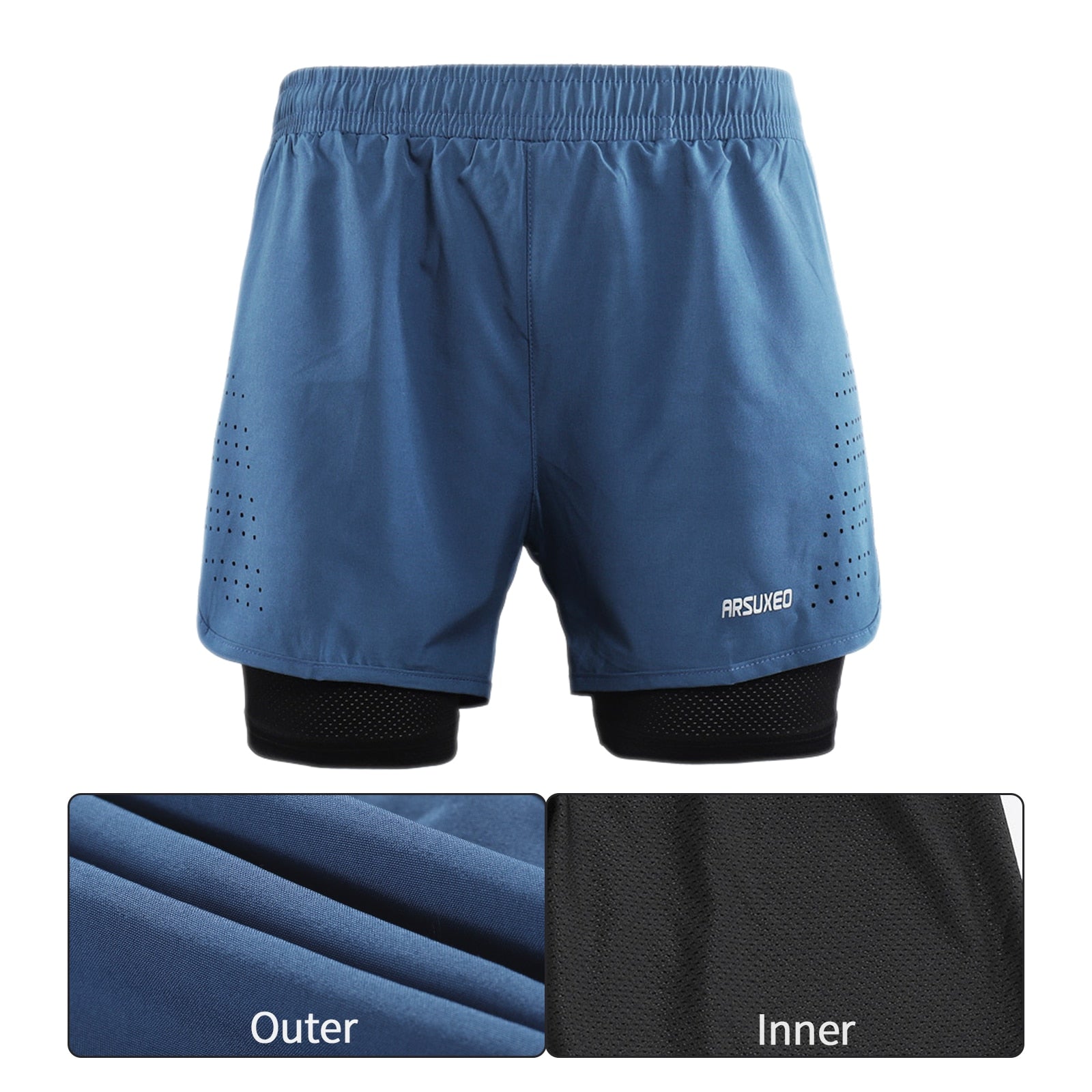 Men's running shorts featuring a 2 in 1 design with a longer liner, made from stretchable and quick-dry materials, ideal for outdoor sports and gym workouts.