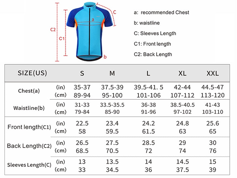 Men's short sleeves cycling jersey in red, blue, green, and gray, featuring quick-dry fabric and reflective details for safety.