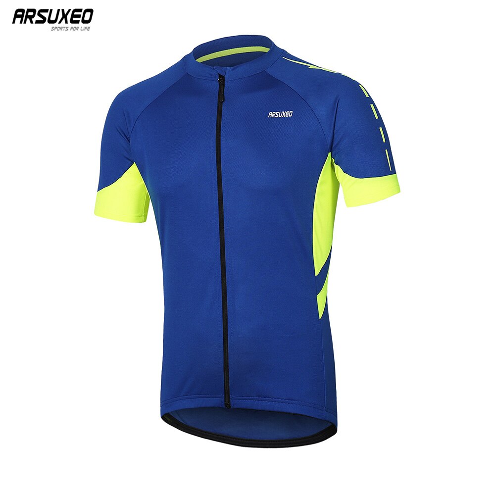 Men's short sleeves cycling jersey in vibrant colors, featuring a full zipper and breathable fabric, ideal for biking in various seasons.