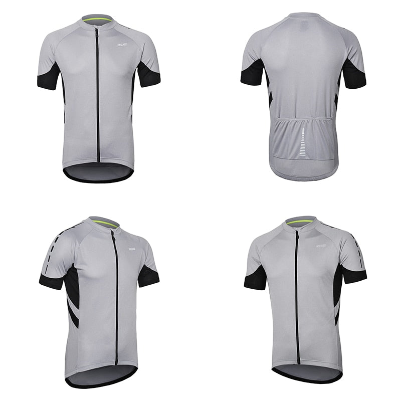 Men's short sleeves cycling jersey in vibrant colors, featuring a full zipper and breathable fabric, ideal for biking in various seasons.