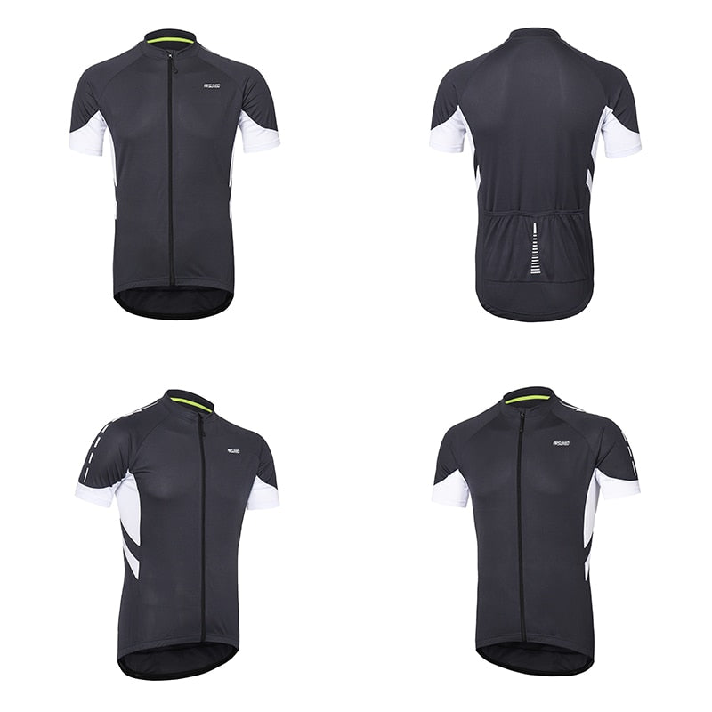 Men's short sleeves cycling jersey in vibrant colors, featuring a full zipper and breathable fabric, ideal for biking in various seasons.