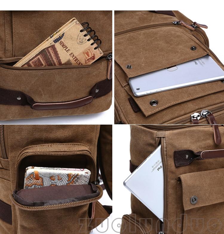 Men's Vintage Canvas Backpack in a stylish design, featuring multiple compartments and durable material, ideal for school and travel.