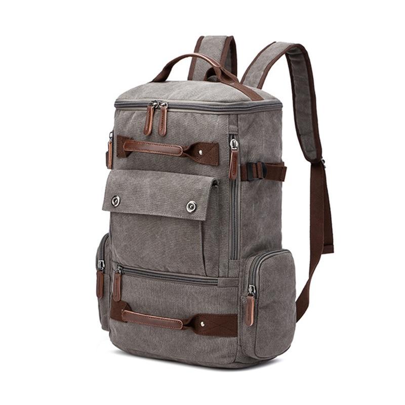 Men's Vintage Canvas Backpack in a stylish design, featuring multiple compartments and durable material, ideal for school and travel.