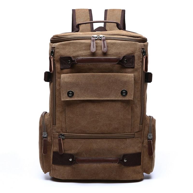 Men's Vintage Canvas Backpack in a stylish design, featuring multiple compartments and durable material, ideal for school and travel.