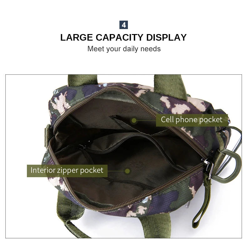 Men's waterproof nylon messenger bag in camouflage design, showcasing its stylish and functional features.