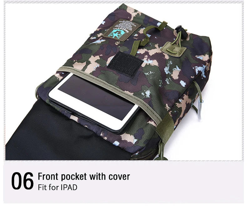 Men's waterproof nylon messenger bag in camouflage design, showcasing its stylish and functional features.