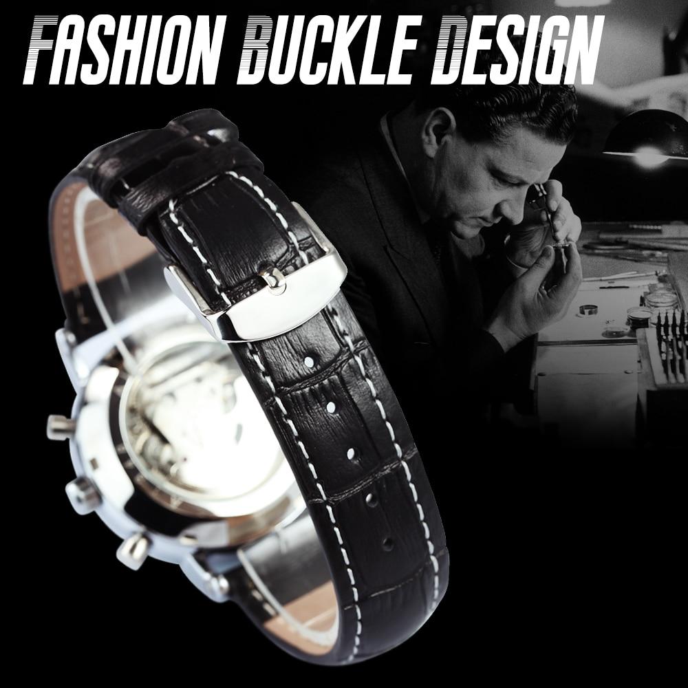 Luxury men's watch with leather strap, 3 sub-dials, and 6 hands, showcasing a stylish design.