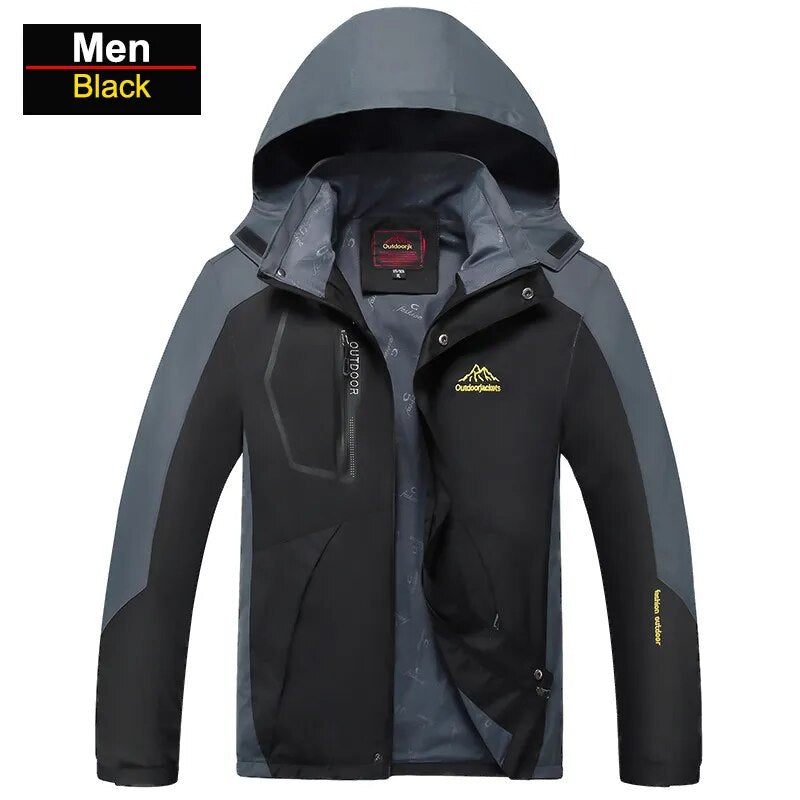 Men's Waterproof Hiking Jacket in large size, showcasing its windproof and waterproof features, perfect for outdoor activities.