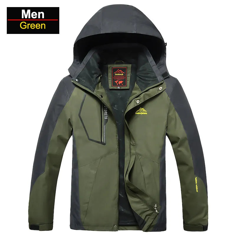 Men's Waterproof Hiking Jacket in large size, showcasing its windproof and waterproof features, perfect for outdoor activities.