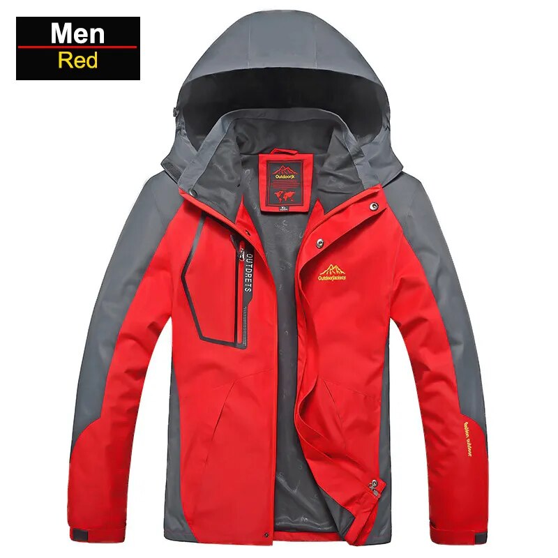 Men's Waterproof Hiking Jacket in large size, showcasing its windproof and waterproof features, perfect for outdoor activities.