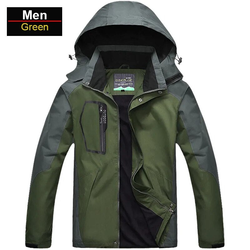 Men's Waterproof Hiking Jacket in large size, showcasing its windproof and waterproof features, perfect for outdoor activities.