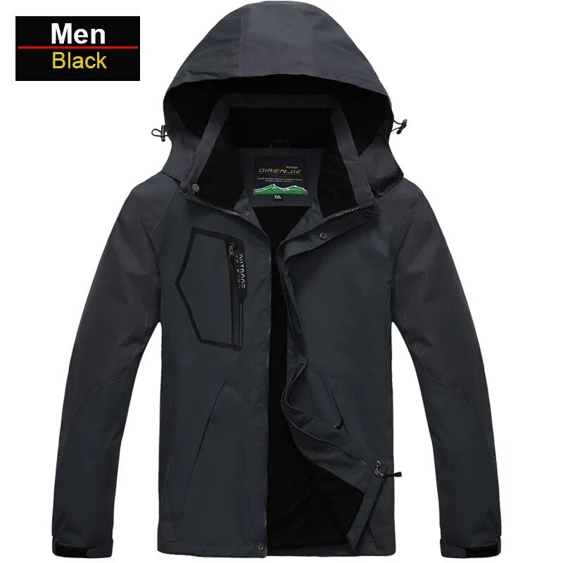 Men's Waterproof Hiking Jacket in large size, showcasing its windproof and waterproof features, perfect for outdoor activities.