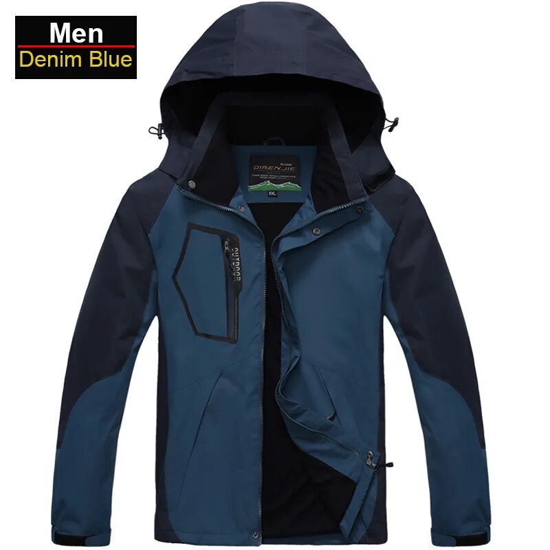 Men's Waterproof Hiking Jacket in large size, showcasing its windproof and waterproof features, perfect for outdoor activities.