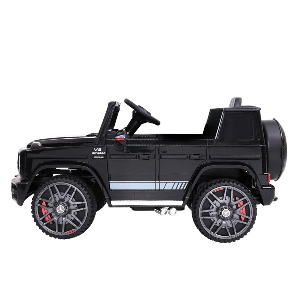 Mercedes-Benz Kids Ride On Car Electric AMG G63 in black, featuring realistic design, headlights, and remote control for safety.