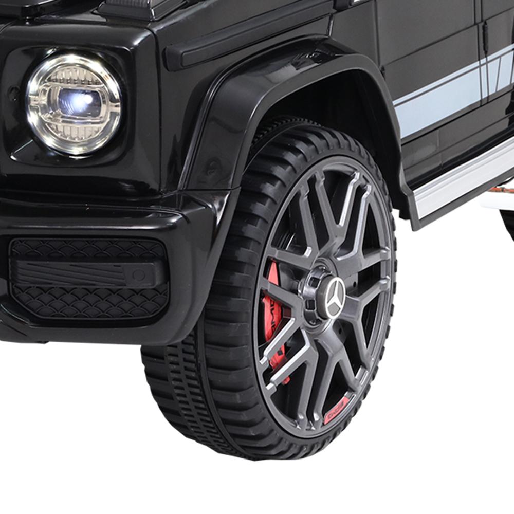 Mercedes-Benz Kids Ride On Car Electric AMG G63 in black, featuring realistic design, headlights, and remote control for safety.