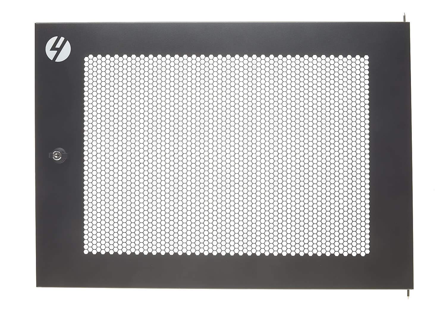 Mesh front door designed for 18RU wall mount server racks, featuring hexagonal perforations for enhanced ventilation.