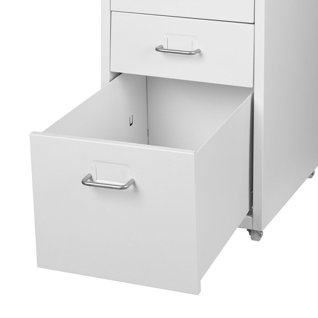 Metal Cabinet Storage with 3 tiers, white steel construction, and label holder, featuring 360° wheels for easy movement.