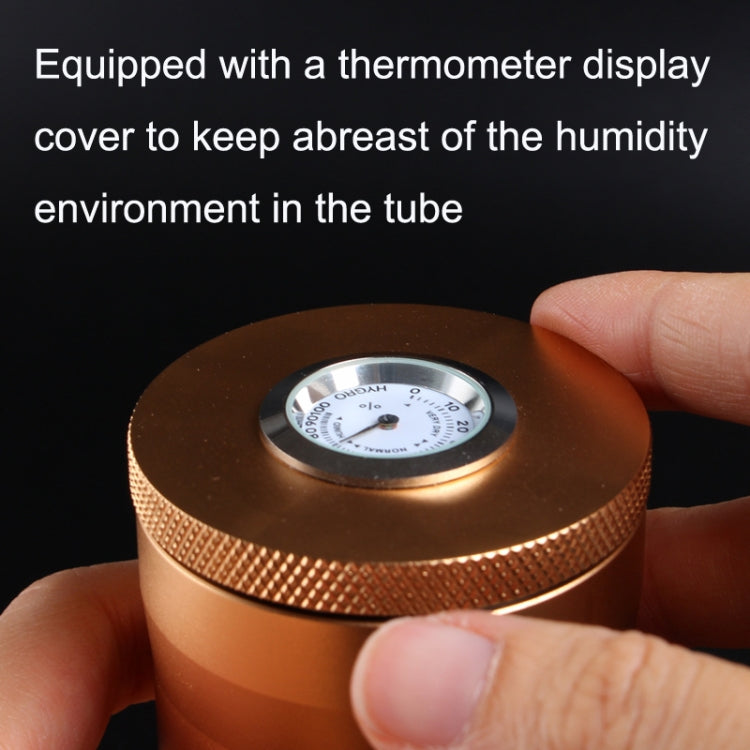 Metal Humidor Cigar Tube with thermometer display, designed for optimal humidity control and cigar storage.