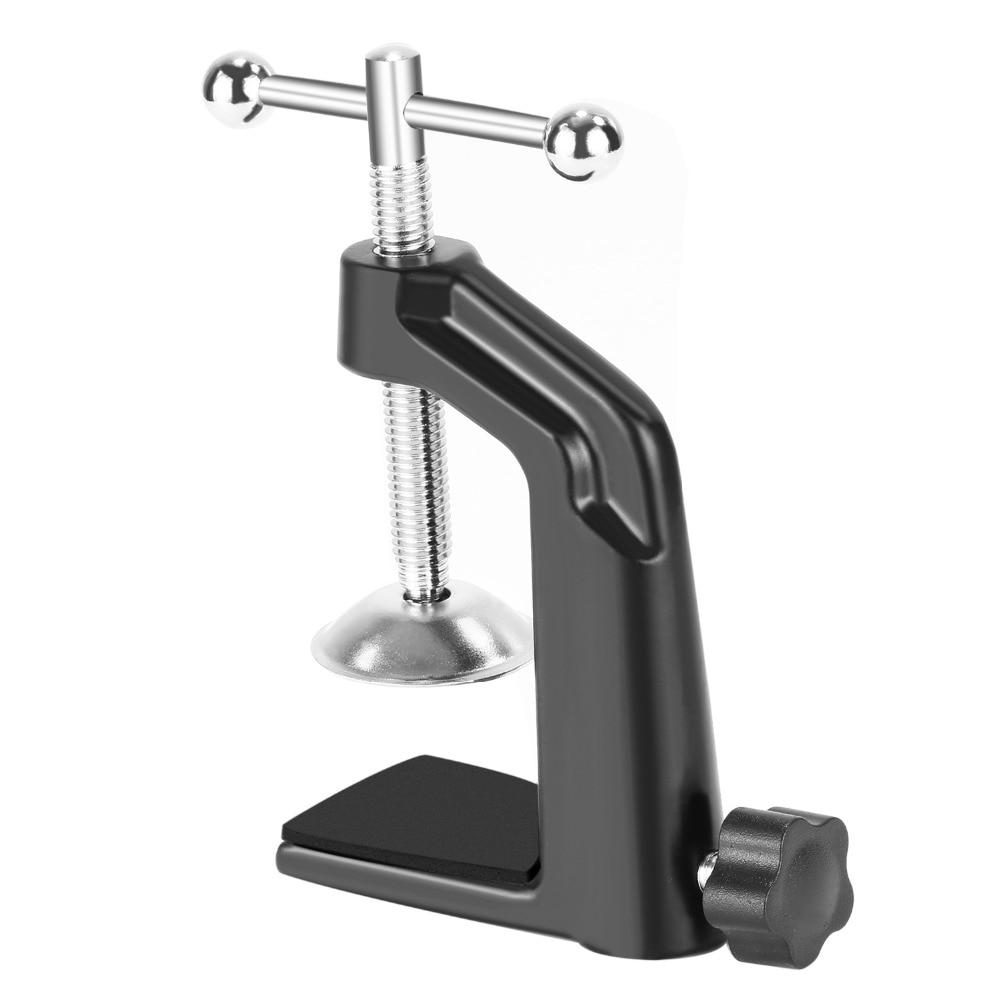 Metal Table Mounting Clamp designed for microphone suspension boom scissor arm, featuring an adjustable screw for optimal positioning.