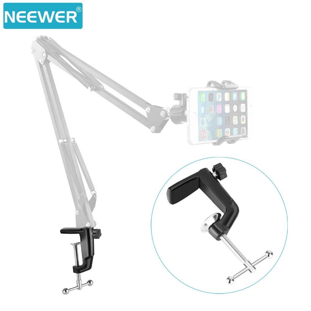 Metal Table Mounting Clamp designed for microphone suspension boom scissor arm, featuring an adjustable screw for optimal positioning.