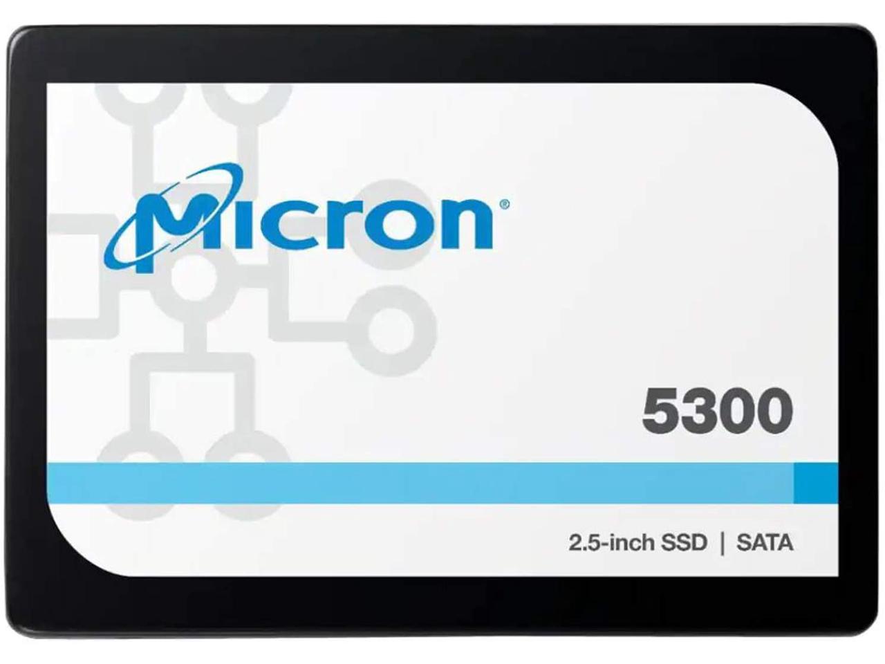 MICRON 5300 PRO 960GB SATA 2.5' SSD, showcasing its sleek design and compact 7mm form factor.