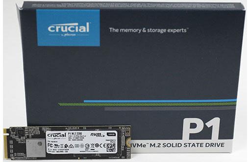 Crucial P1 500GB M.2 NVMe PCIe SSD with sleek design and compact form factor.