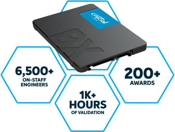 MICRON Crucial BX500 240GB SSD with 2.5-inch form factor and SATA3 interface, showcasing advanced 3D NAND technology.