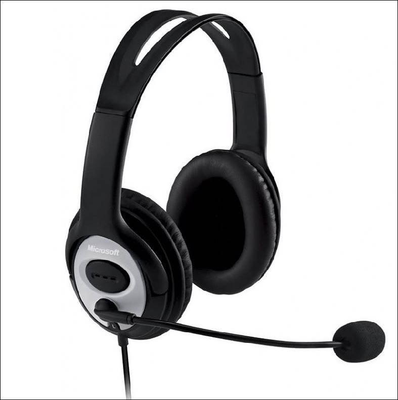 Microsoft LX-3000 Lifechat USB headset with leatherette ear pads and noise-cancelling microphone.