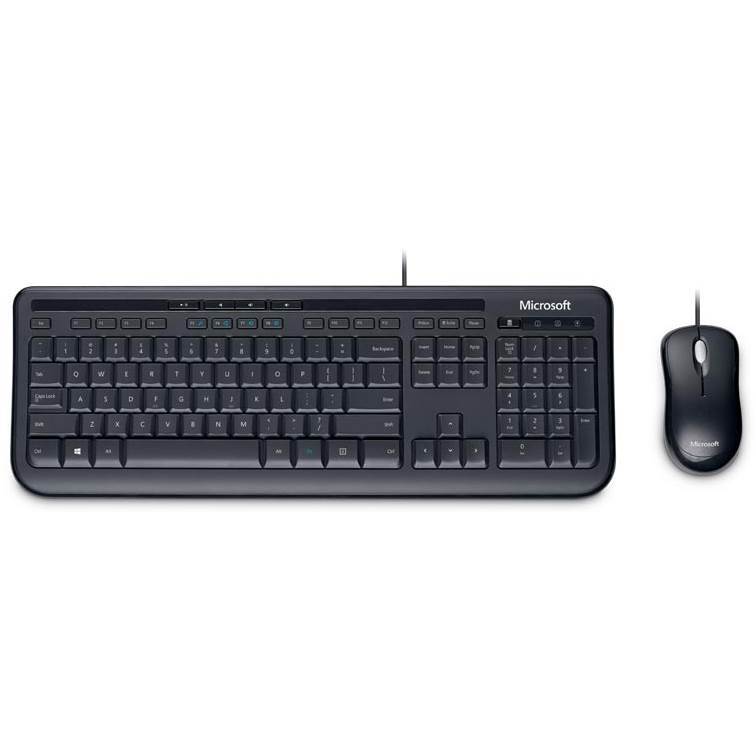 Microsoft Wired Desktop 600 K&M USB Black Mouse and Keyboard Combo, featuring a sleek design and spill-resistant keyboard.