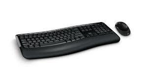 Microsoft Wireless Comfort Desktop 5050 USB keyboard and mouse set with ergonomic design and modern black finish.