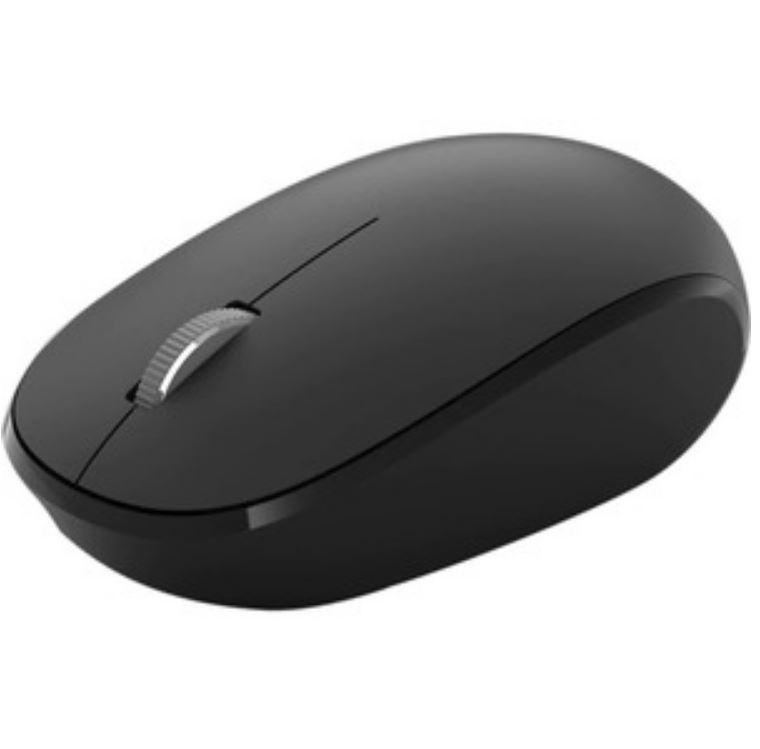 Microsoft Wireless Mobile Mouse in matte black, featuring a sleek design and four buttons for enhanced functionality.