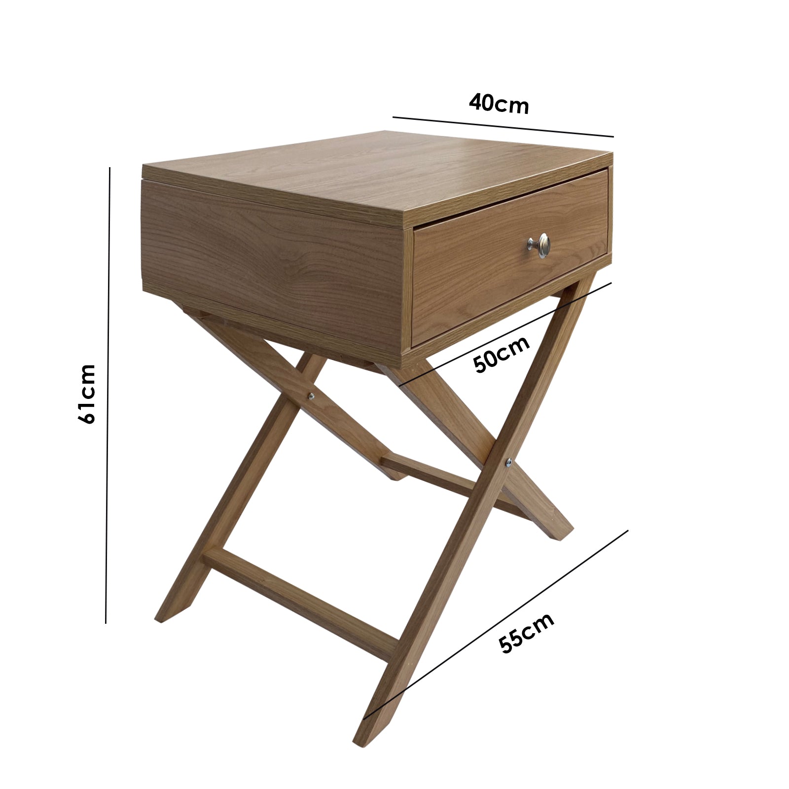 Milano Decor Bedside Table in Oak finish with spacious drawer and streamlined design, perfect for bedroom decor.