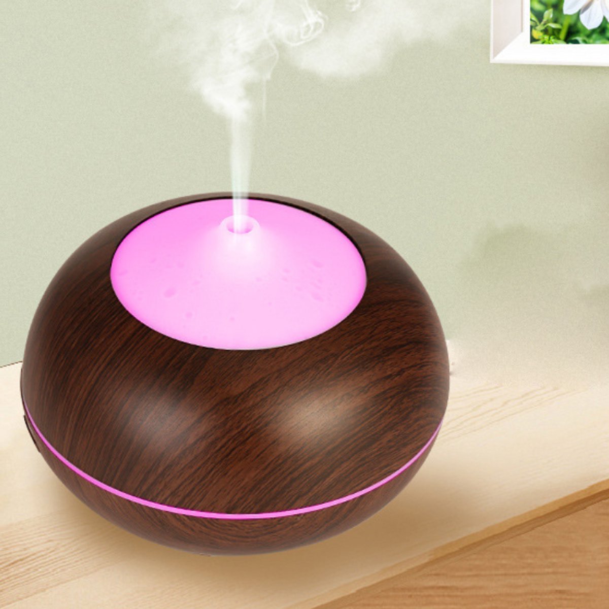 Mistyrious Essential Oil Humidifier in Natural Oak design, showcasing its elegant finish and essential oil tank.