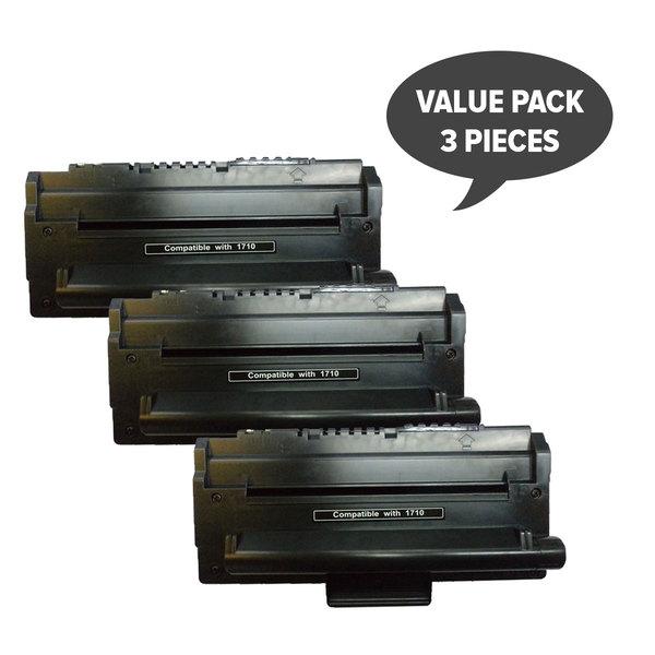 Three ML-1710 Premium Generic Toner cartridges for various printer models, showcasing their sleek design and compatibility.