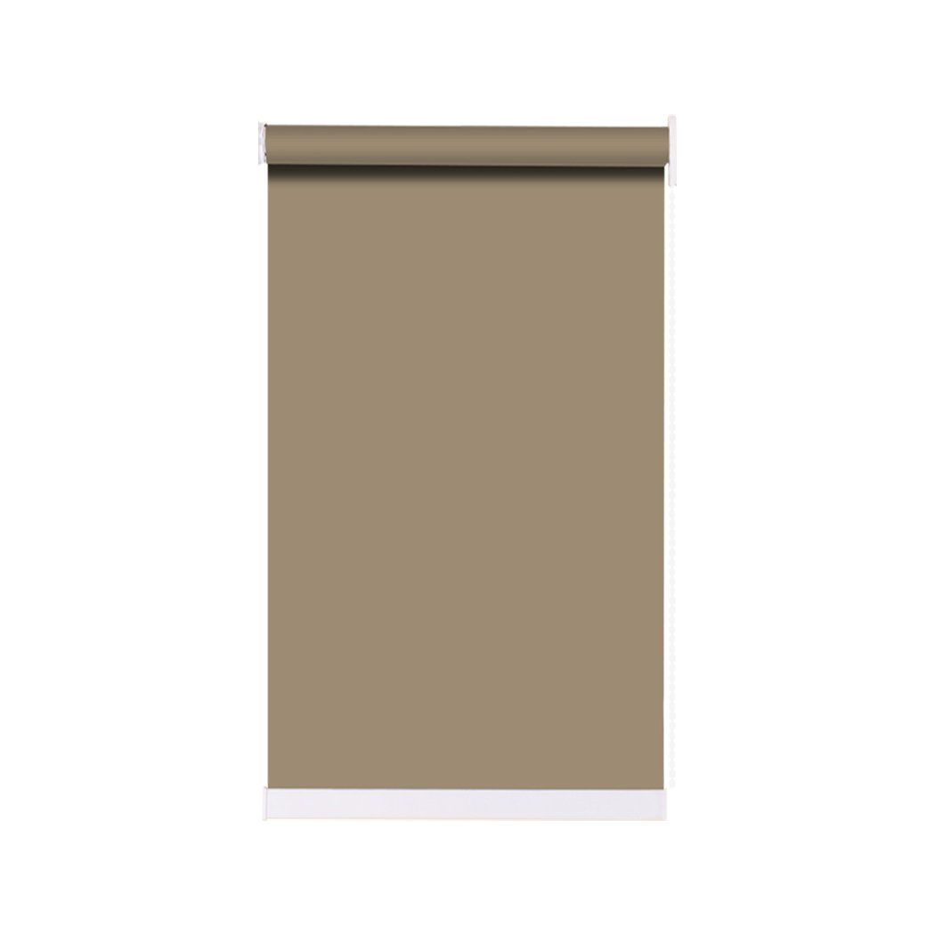 Modern Blockout Roller Blinds in tan color, showcasing full sun shading and elegant design, perfect for home decor.