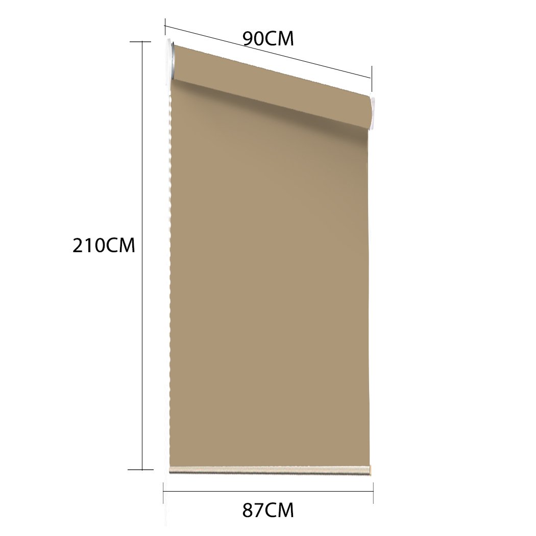 Modern Blockout Roller Blinds in tan color, showcasing full sun shading and elegant design, perfect for home decor.