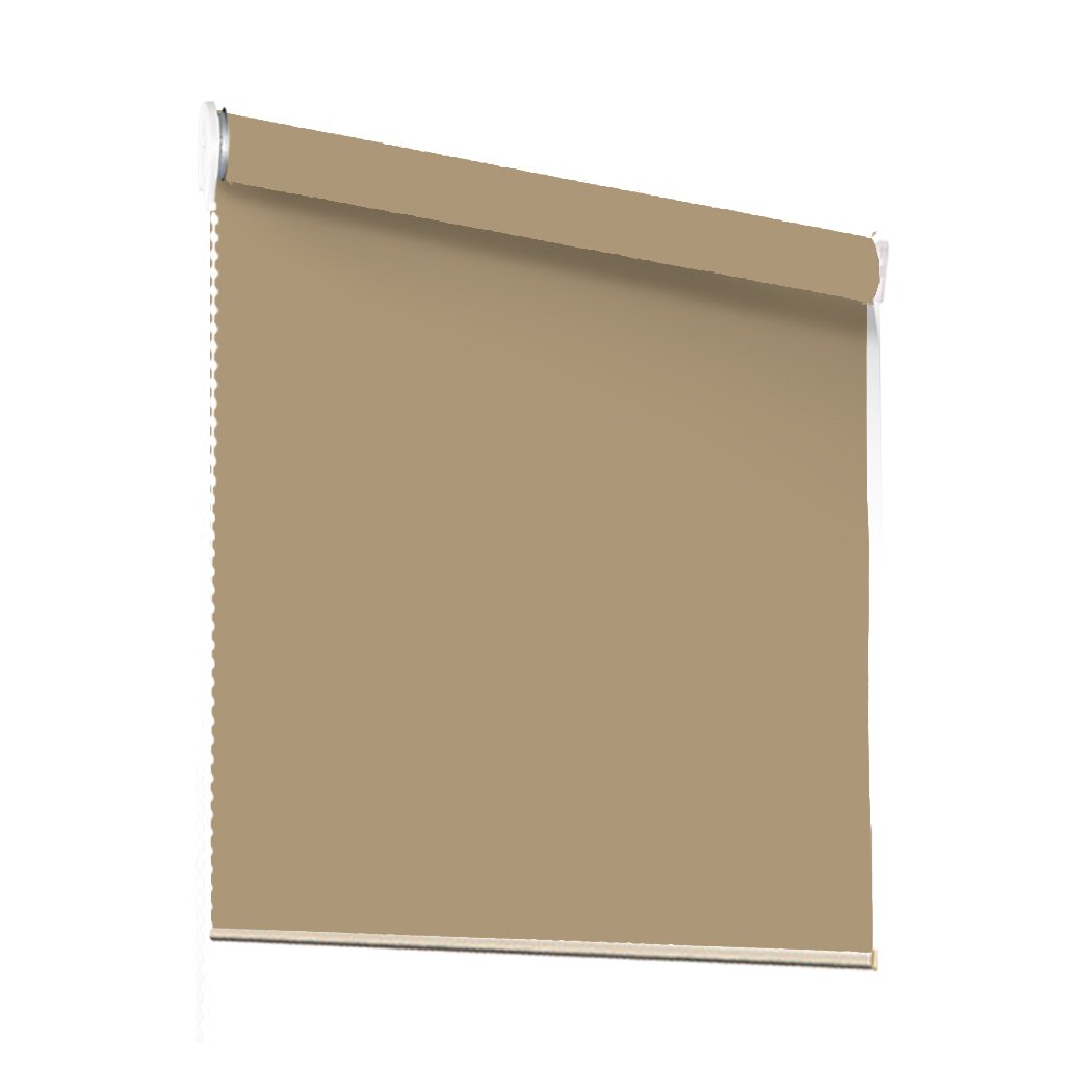 Modern Blockout Roller Blinds in tan color, showcasing a sleek design and full sun shading capabilities, ideal for home decor.