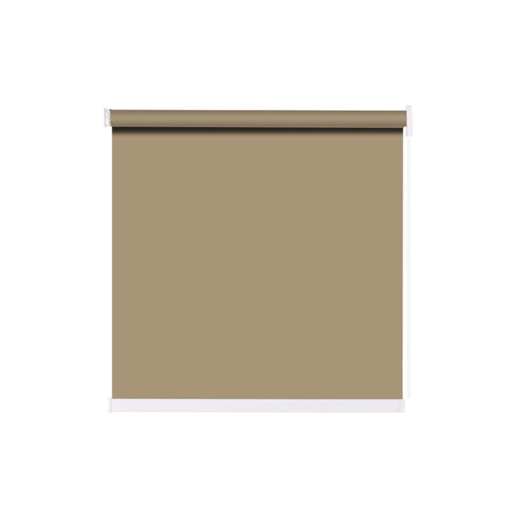 Modern Blockout Roller Blinds in tan color, showcasing a sleek design and full sun shading capabilities, ideal for home decor.