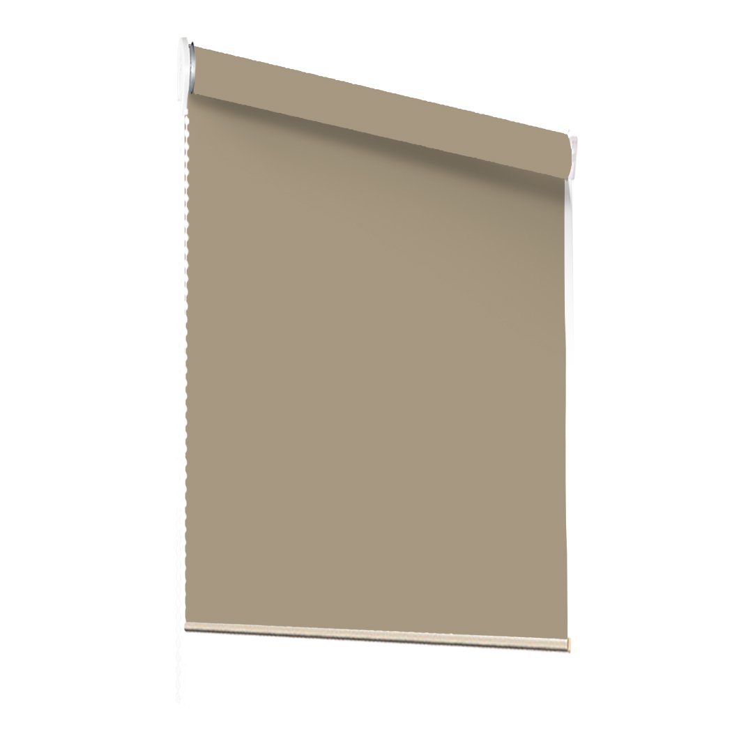 Modern Blockout Roller Blinds in tan color, showcasing full sun shading and elegant design, perfect for home decor.