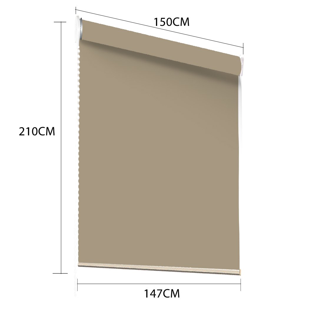 Modern Blockout Roller Blinds in tan color, showcasing full sun shading and elegant design, perfect for home decor.