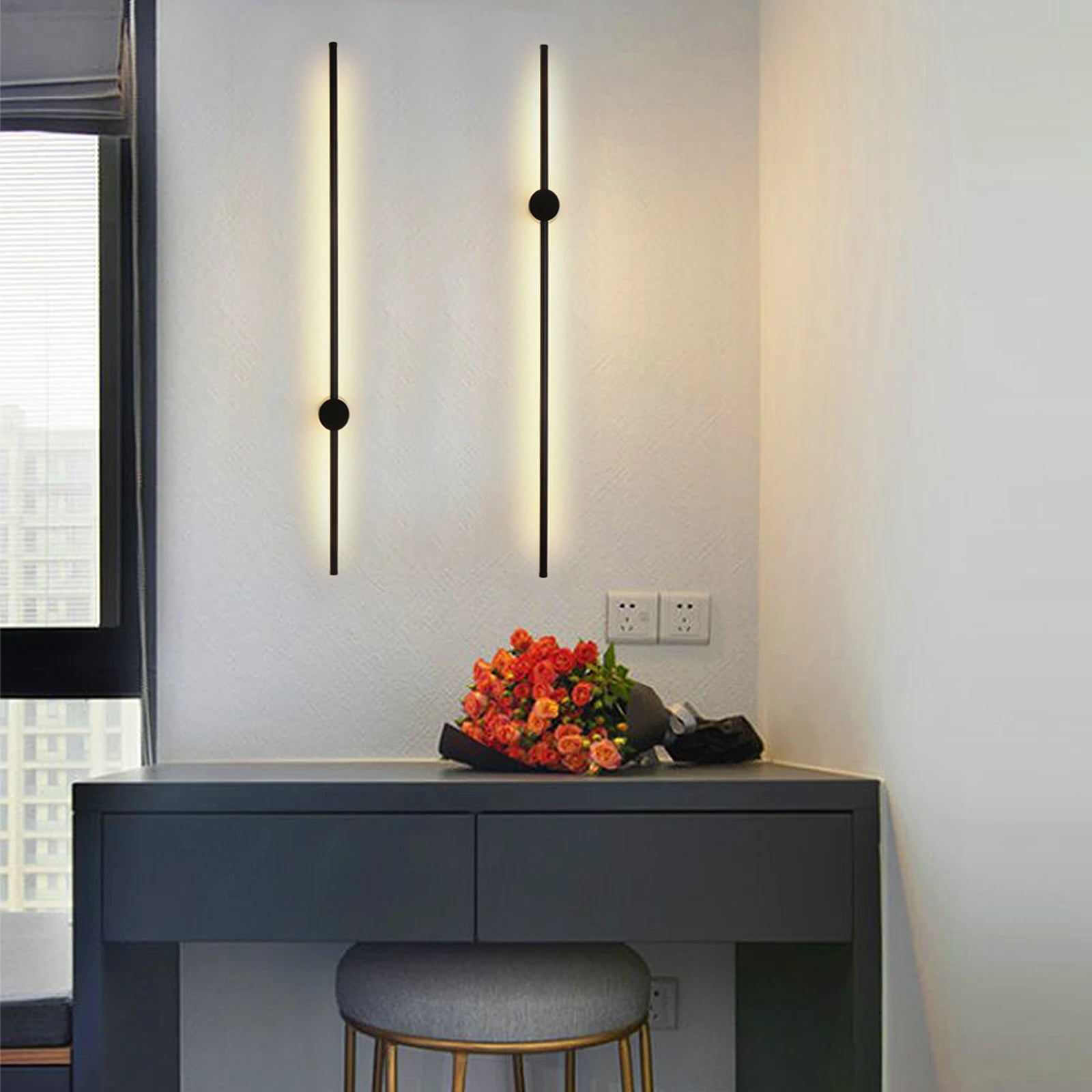 Modern LED Linear Wall Light featuring a long strip design with an acrylic lampshade, ideal for stylish indoor lighting.