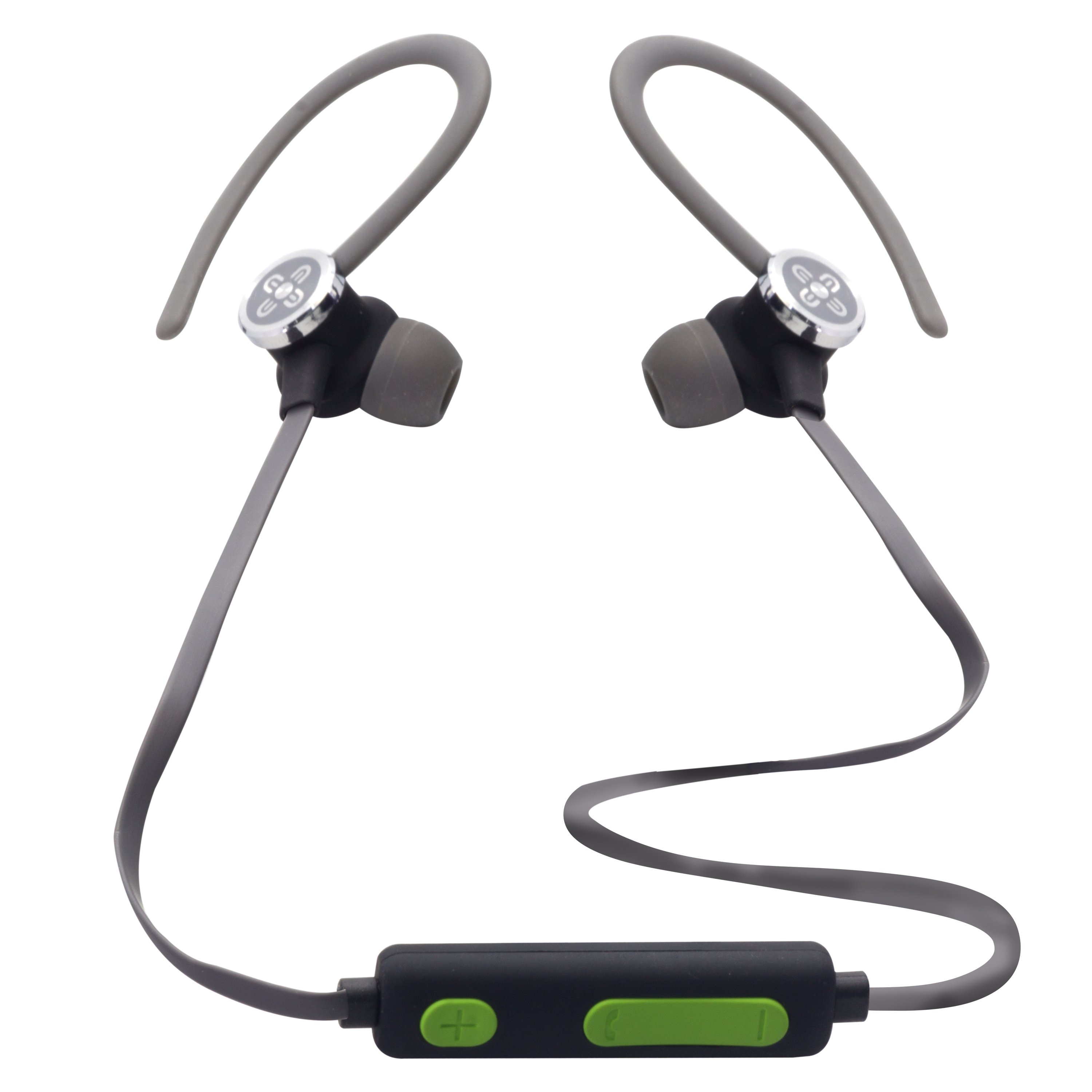 MOKI Exo Active Bluetooth Earbud in black, showcasing its sleek design and ear hooks for secure fit during activities.